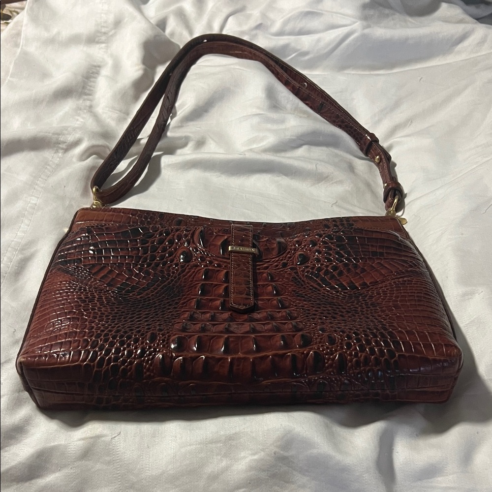 Brahmin Elegant Brown leather Crocodile Embossed Shoulder Bag